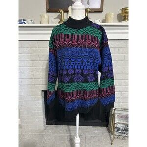 Vintage Kenneth Roberts Knit Sweater Men's L Multicolor Graphic Style Bright